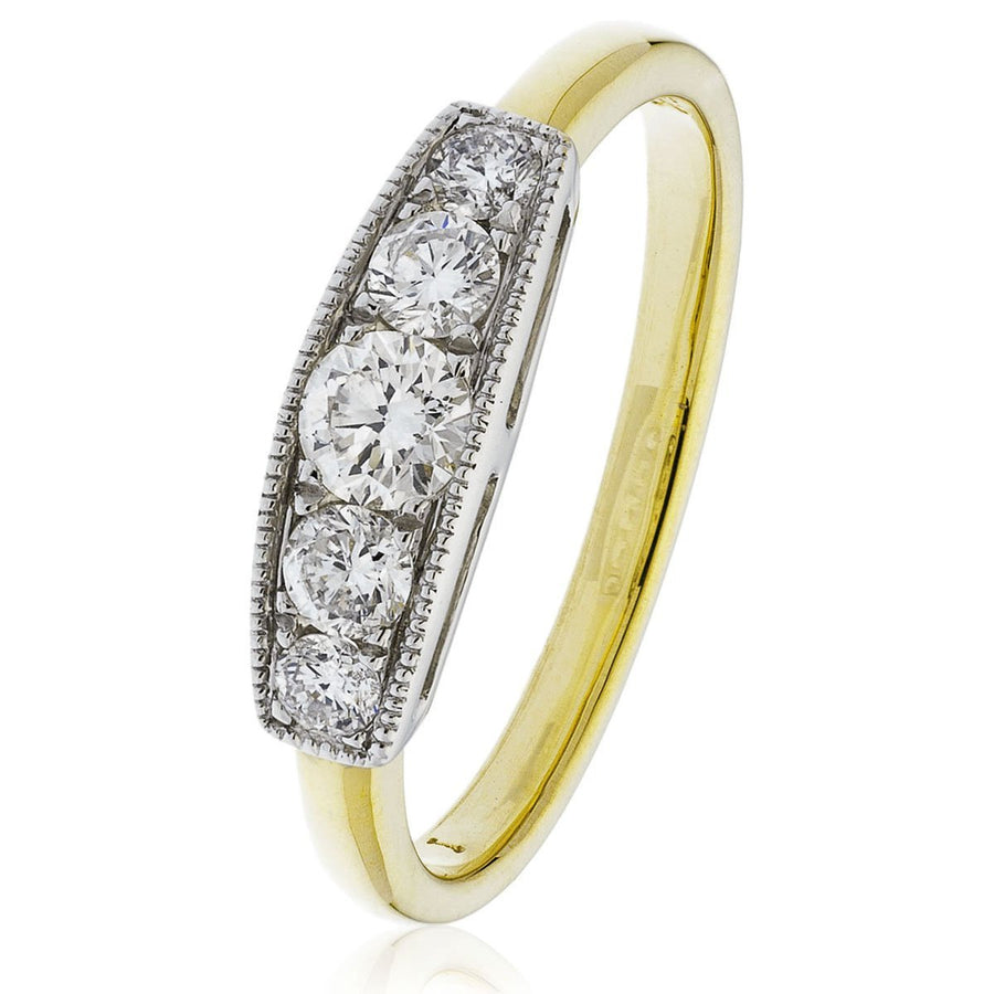 5 Stone Diamond Eternity Ring 0.50ct F-VS Quality in 18k Yellow Gold - David Ashley