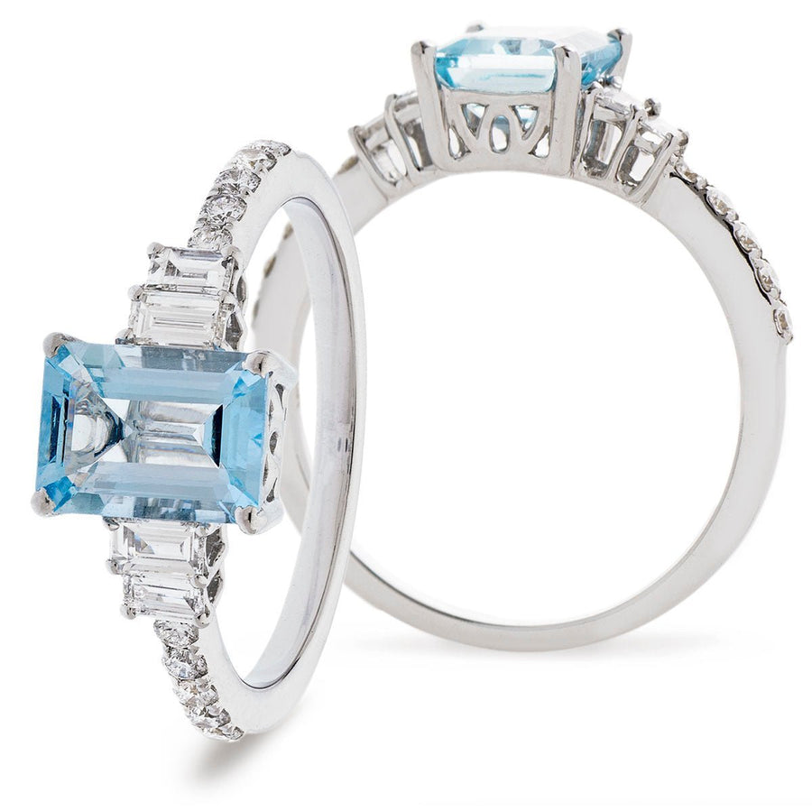 Aquamarine & Diamond Engagement Ring 1.75ct F-VS in 18k White Gold - David Ashley