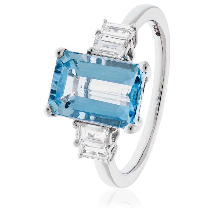 Aquamarine & Diamond Engagement Ring 2.70ct F-VS in 18k White Gold - David Ashley