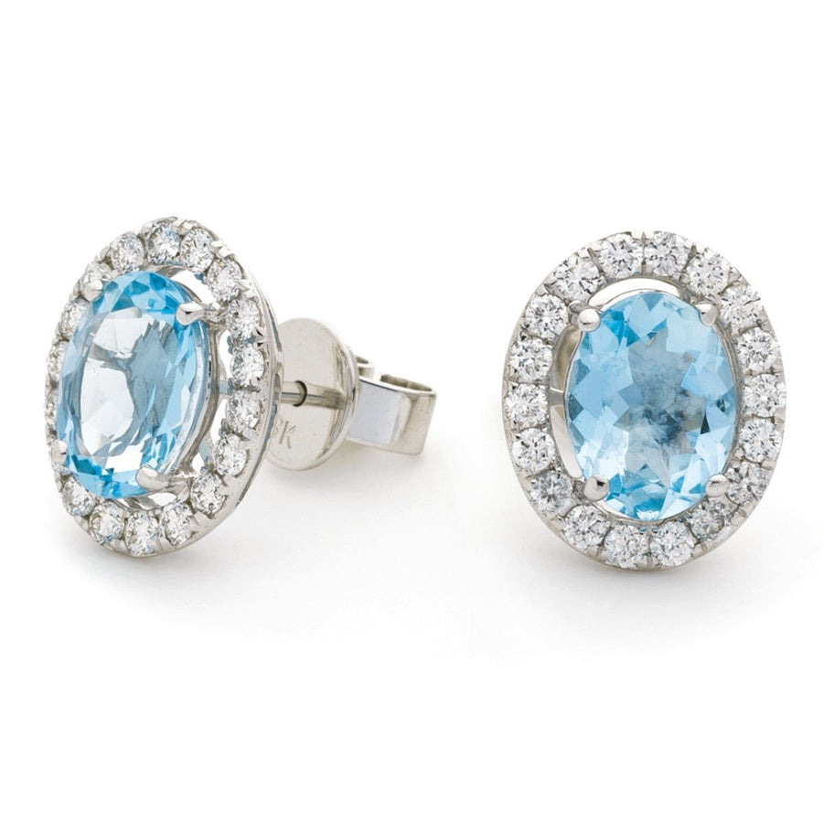 Aquamarine & Diamond Oval Cluster Earrings 2.50ct in 18k White Gold - David Ashley