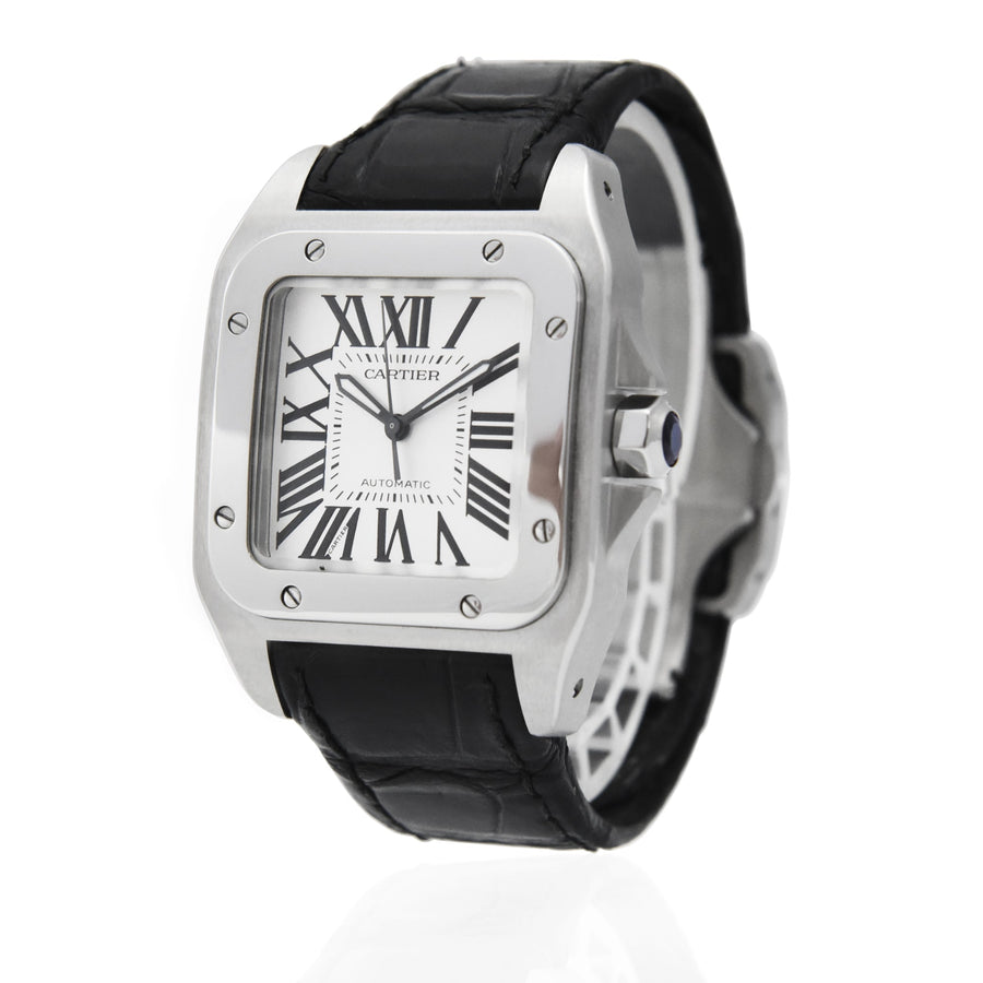 Cartier Santos 100 Mid-Size White Dial Stainless Steel Ref: 2878 - David Ashley