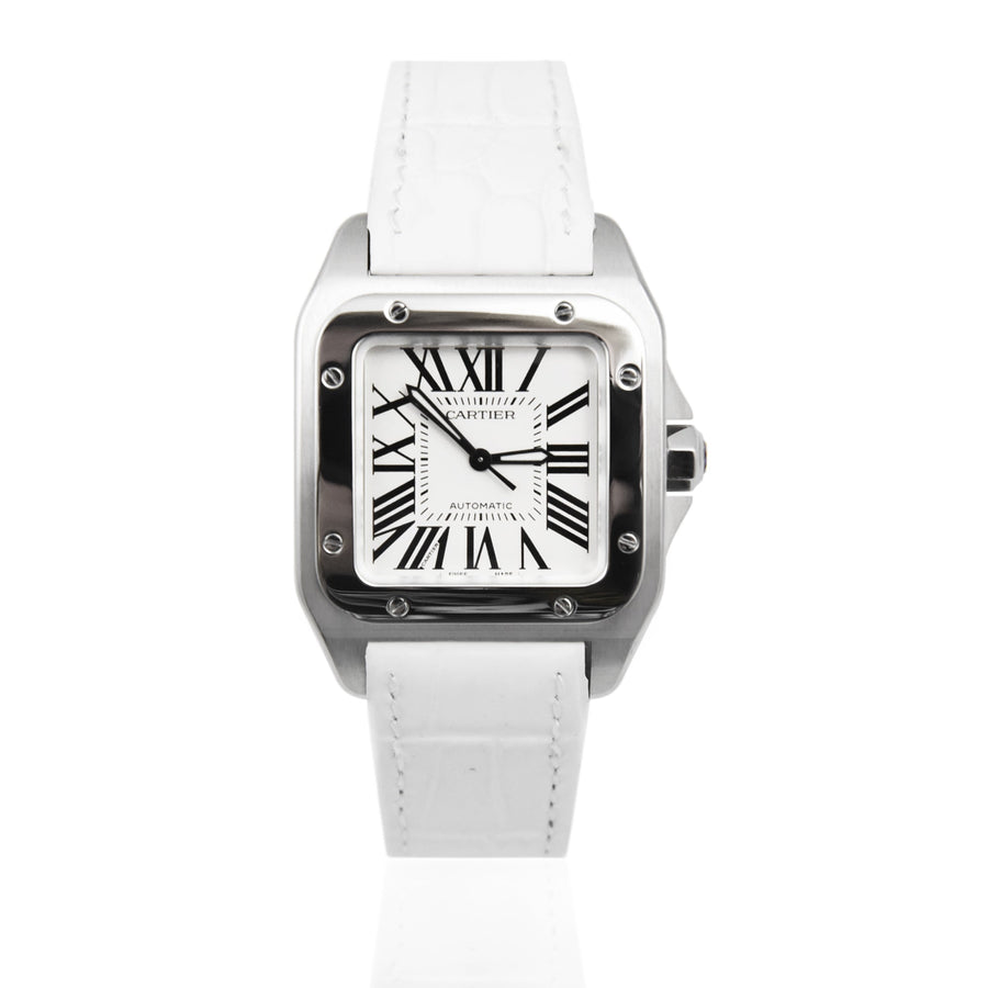 Cartier Santos 100 Mid-Size White Dial Stainless Steel Ref: 2878 - David Ashley