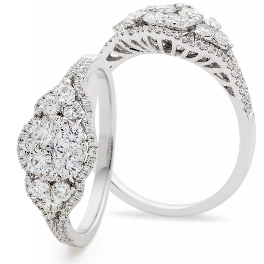 Cluster Diamond Engagement Ring 0.70ct F-VS Quality 18k White Gold - David Ashley