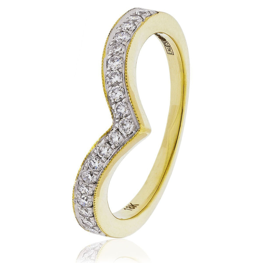 Diamond 15 Stone Wishbone Ring 0.50ct F-VS Quality in 18k Yellow Gold - David Ashley