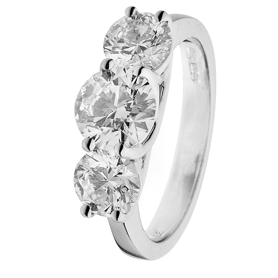 Diamond 3 Stone Engagement Ring 0.75ct F-VS Quality in 18k White Gold - David Ashley