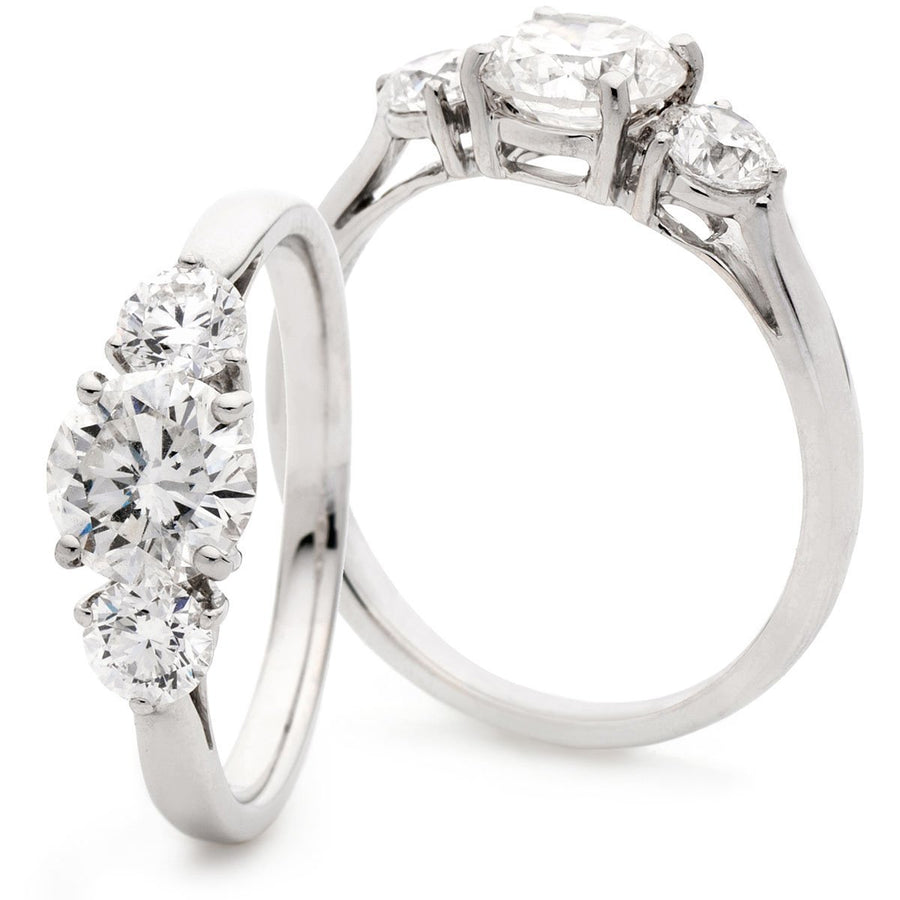 Diamond 3 Stone Engagement Ring 1.50ct F-VS Quality in 18k White Gold - David Ashley