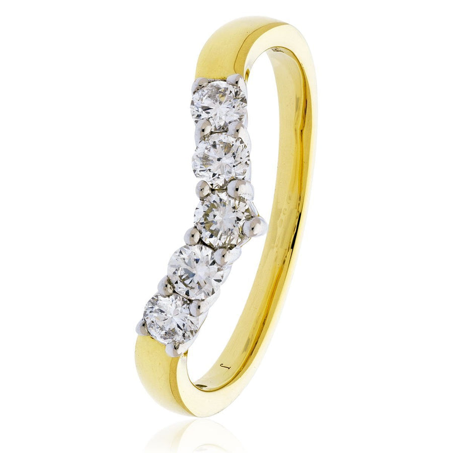 Diamond 5 Stone Wishbone Ring 0.45ct F-VS Quality in 18k Yellow Gold - David Ashley