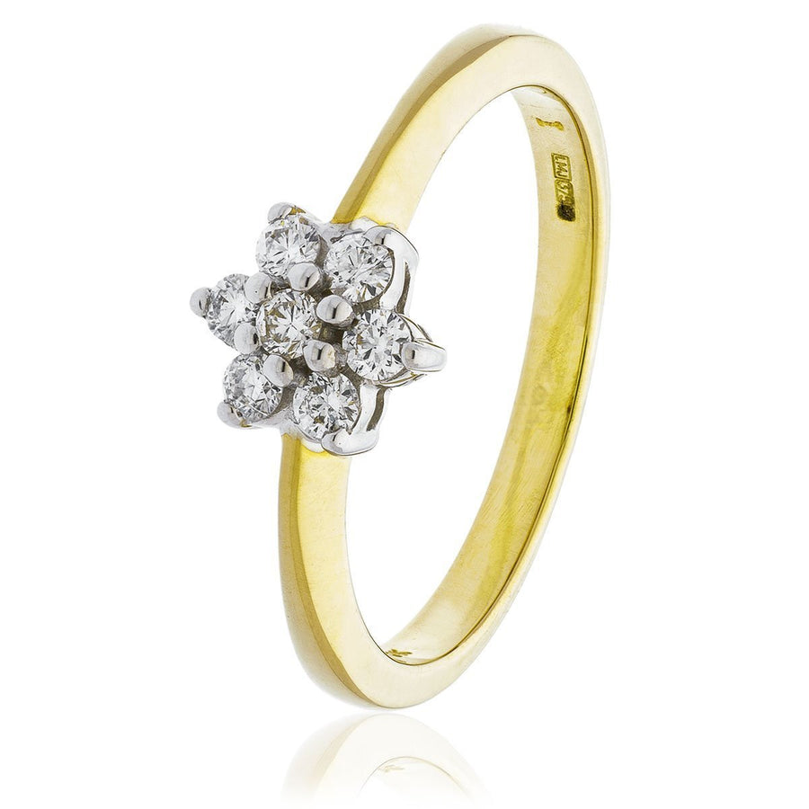 Diamond 7 Stone Cluster Ring 0.25ct F-VS Quality in 18k Yellow Gold - David Ashley