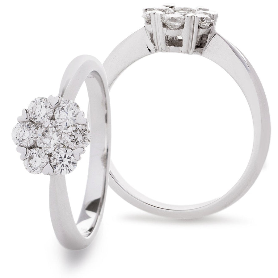 Diamond 7 Stone Cluster Ring 0.60ct F-VS Quality in 18k White Gold - David Ashley