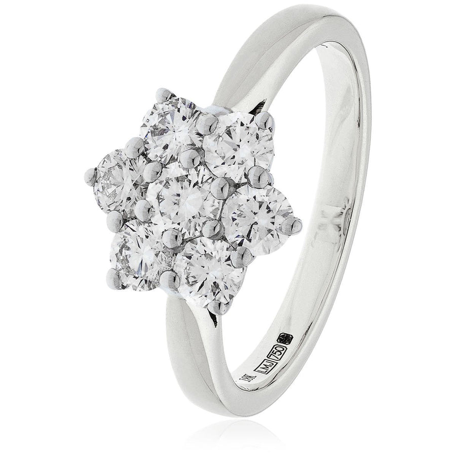 Diamond 7 Stone Cluster Ring 0.75ct F-VS Quality in 18k White Gold - David Ashley