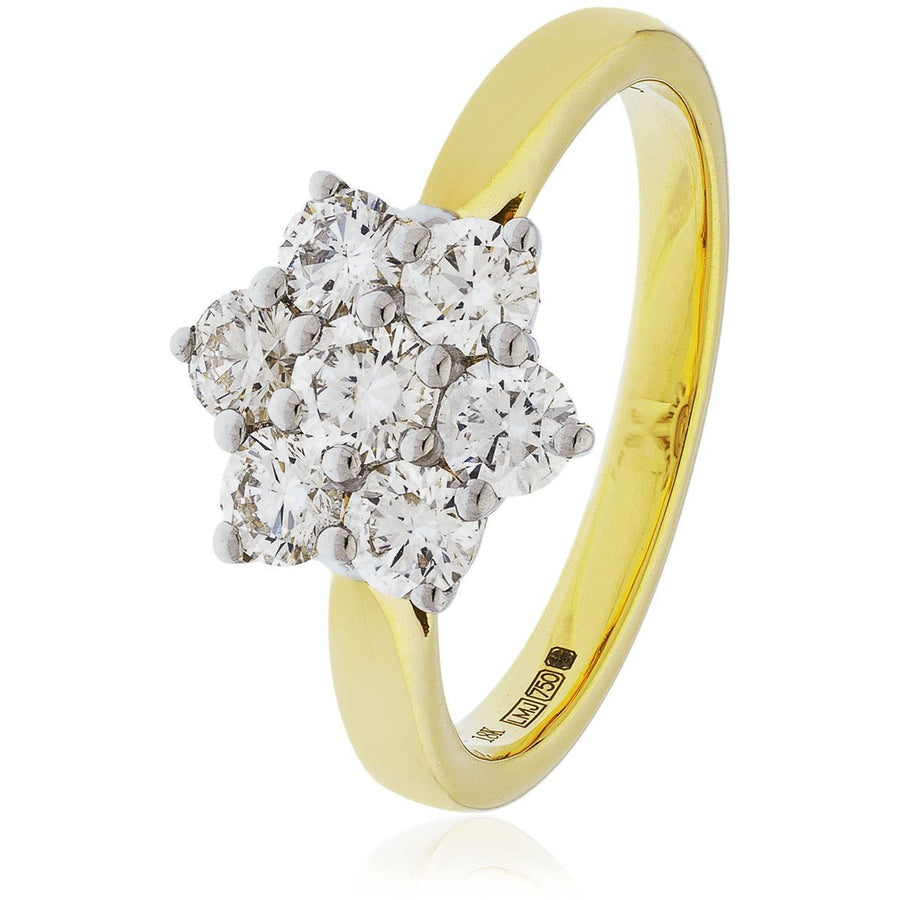 Diamond 7 Stone Cluster Ring 0.75ct F-VS Quality in 18k Yellow Gold - David Ashley