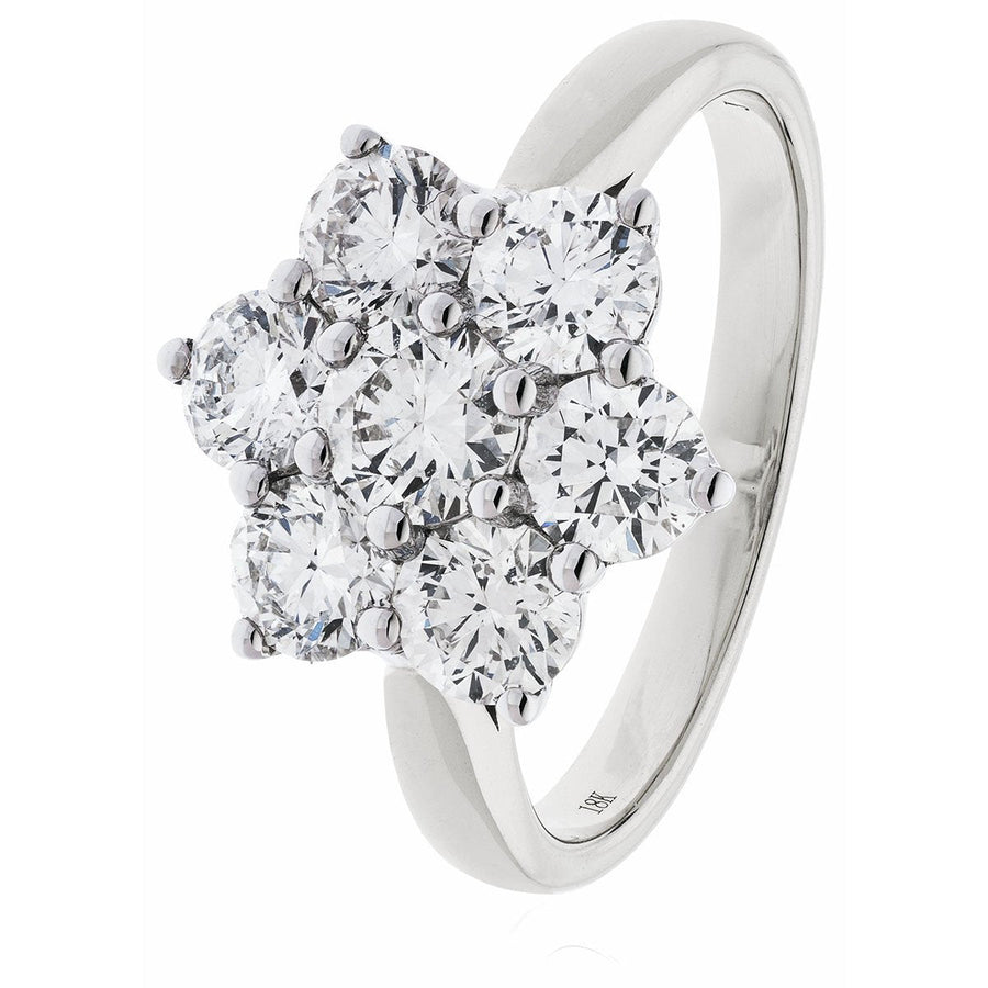 Diamond 7 Stone Cluster Ring 1.60ct F-VS Quality in 18k White Gold - David Ashley