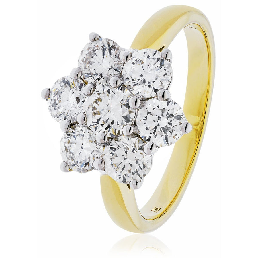 Diamond 7 Stone Cluster Ring 1.60ct F-VS Quality in 18k Yellow Gold - David Ashley