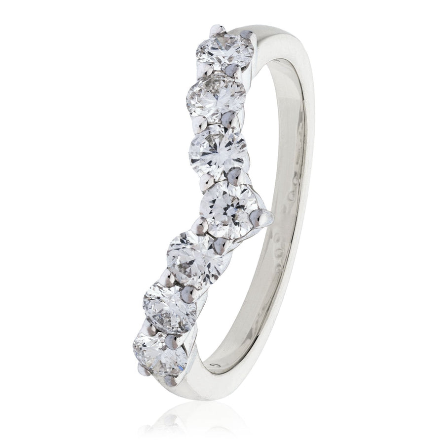 Diamond 7 Stone Wishbone Ring 0.80ct F-VS Quality in 18k White Gold - David Ashley