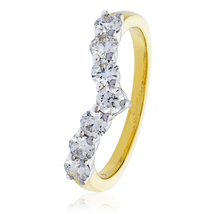 Diamond 7 Stone Wishbone Ring 1.00ct F-VS Quality in 18k Yellow Gold - David Ashley