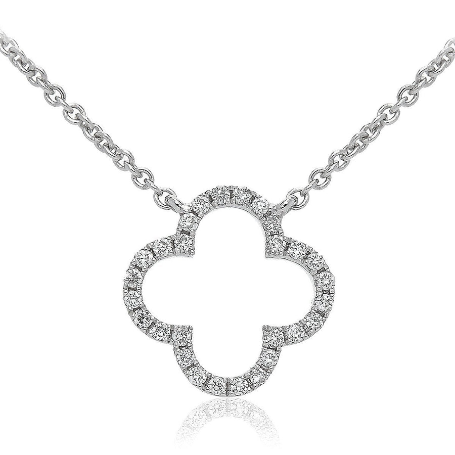 Diamond Clover Necklace 0.10ct F VS Quality in 18k White Gold - David Ashley