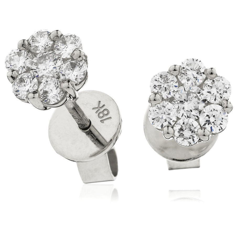 Diamond Cluster Earrings 0.50ct F VS Quality in 18k White Gold - David Ashley