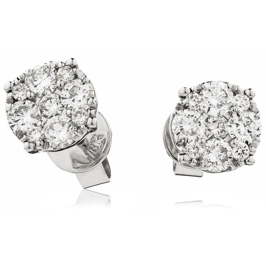 Diamond Cluster Earrings 0.75ct F VS Quality in 18k White Gold - David Ashley