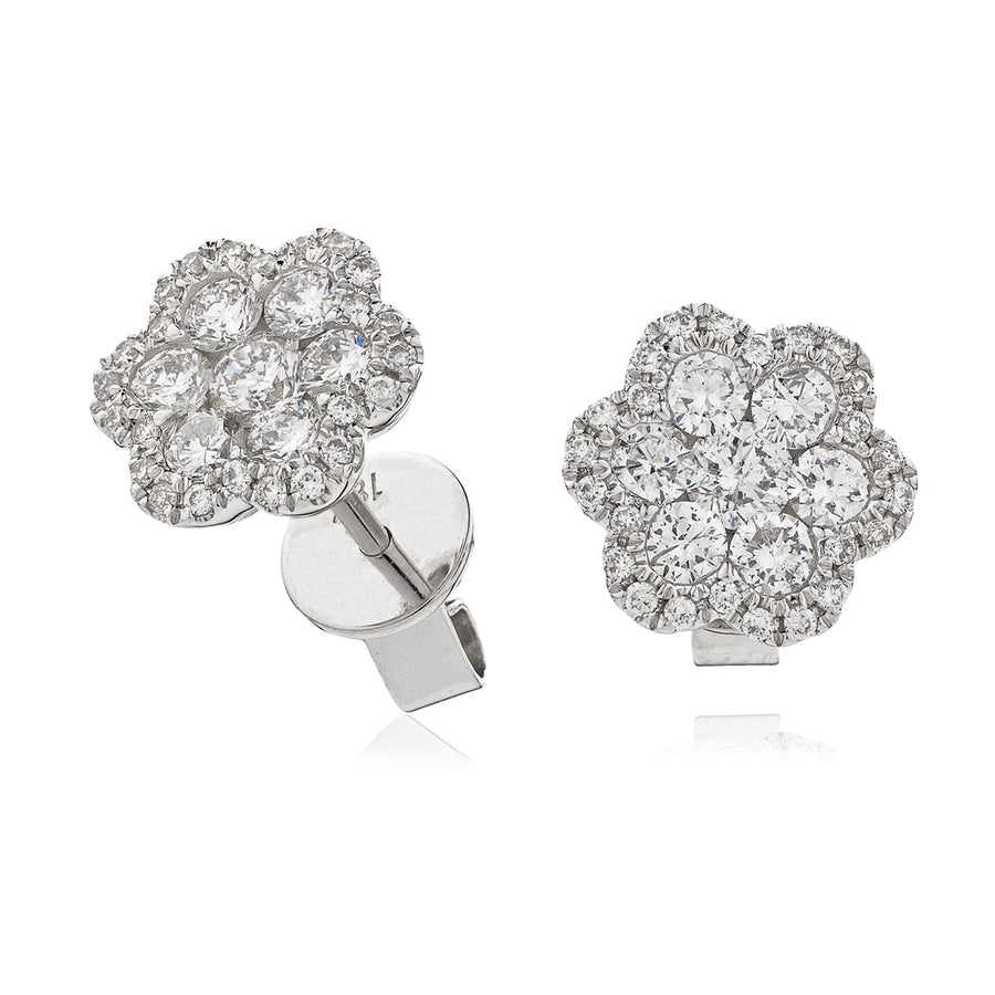 Diamond Cluster Earrings 0.90ct F VS Quality in 18k White Gold - David Ashley
