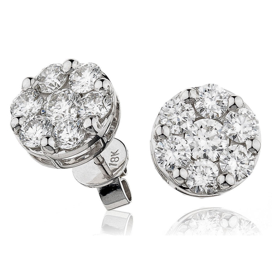 Diamond Cluster Earrings 1.00ct F VS Quality in 18k White Gold - David Ashley