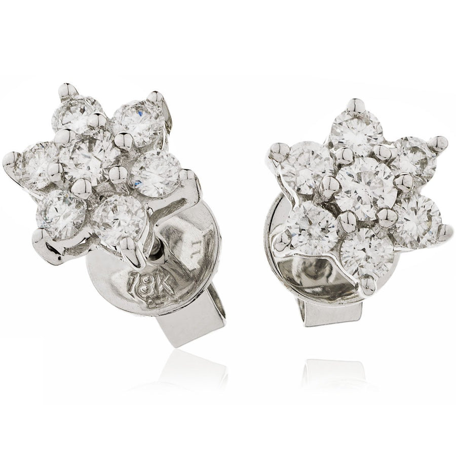 Diamond Cluster Earrings 1.00ct F VS Quality in 18k White Gold - David Ashley