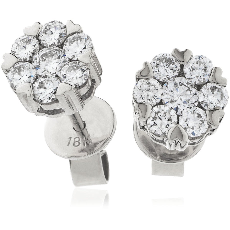 Diamond Cluster Earrings 1.10ct F VS Quality in 18k White Gold - David Ashley