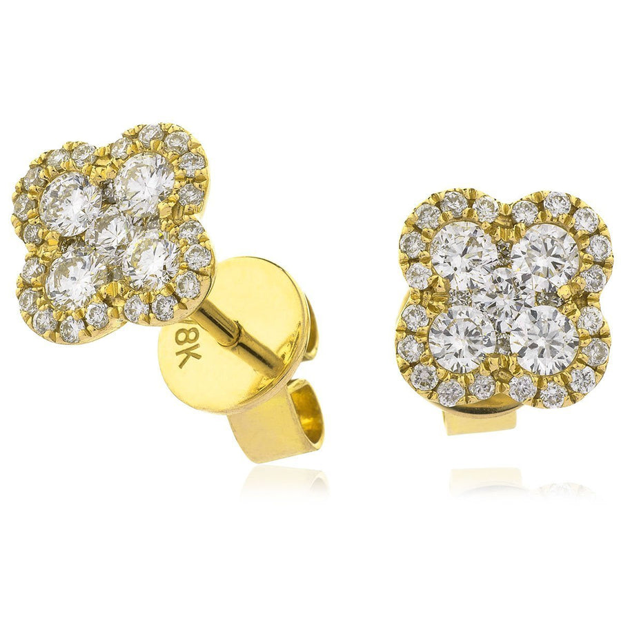 Diamond Cluster Earrings 1.20ct F VS Quality in 18k Yellow Gold - David Ashley