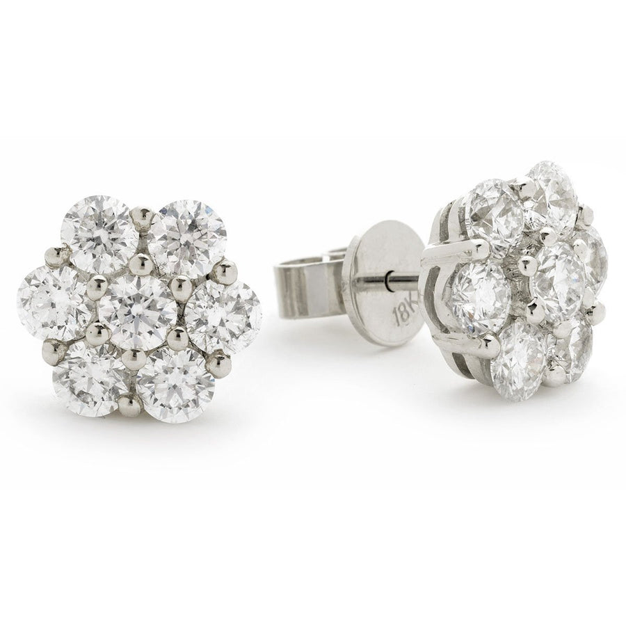 Diamond Cluster Earrings 1.35ct F VS Quality in 18k White Gold - David Ashley