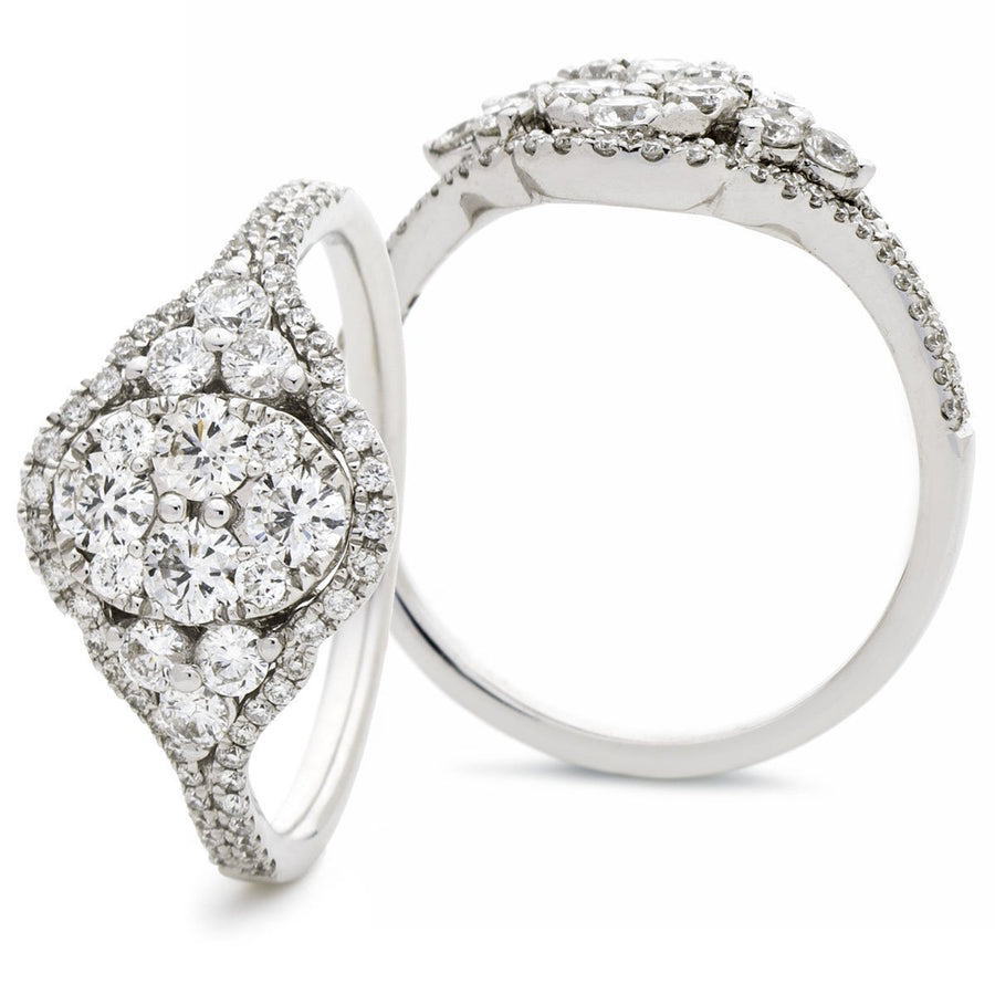 Diamond Cluster Engagement Ring 0.80ct F-VS Quality 18k White Gold - David Ashley