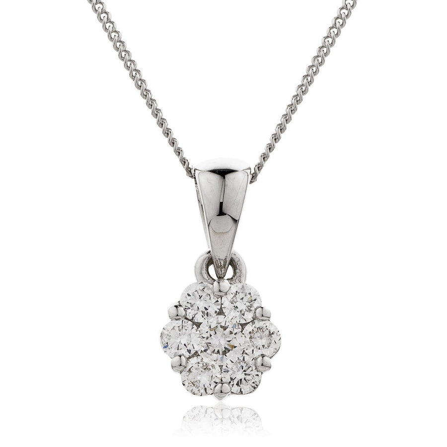 Diamond Cluster Pendant Necklace 0.25ct F VS Quality in 18k White Gold - David Ashley