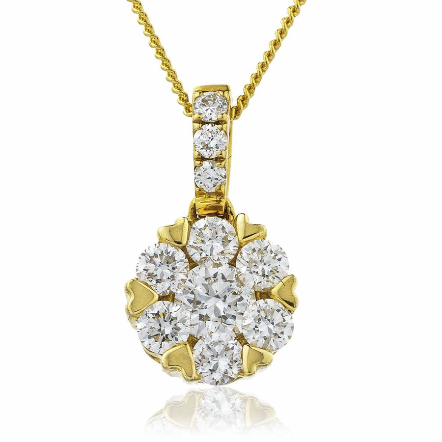 Diamond Cluster Pendant Necklace 0.35ct F VS Quality in 18k Yellow Gold - David Ashley
