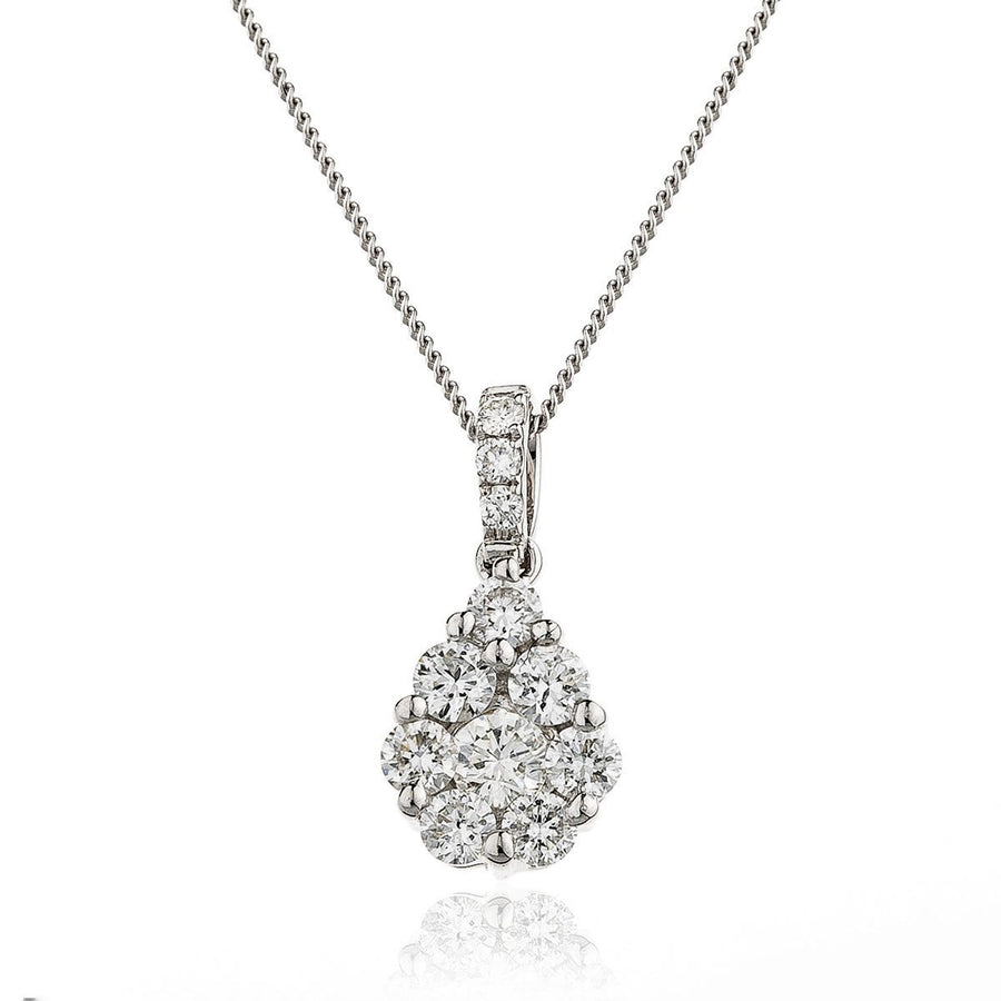 Diamond Cluster Pendant Necklace 0.45ct F VS Quality in 18k White Gold - David Ashley