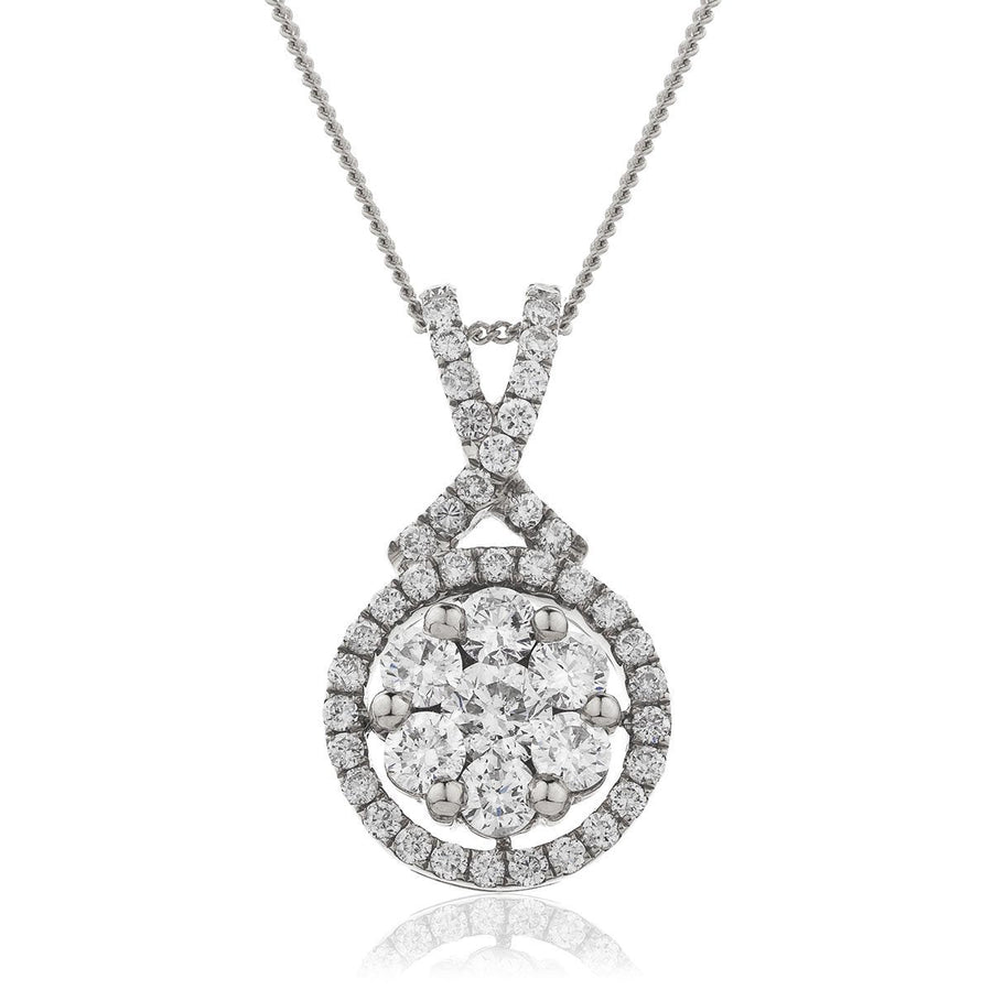 Diamond Cluster Pendant Necklace 0.60ct F VS Quality in 18k White Gold - David Ashley