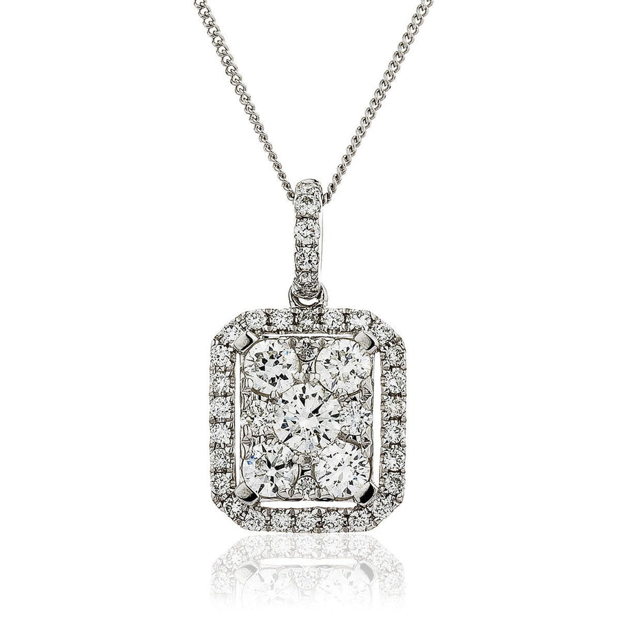 Diamond Cluster Pendant Necklace 0.65ct F VS Quality in 18k White Gold - David Ashley