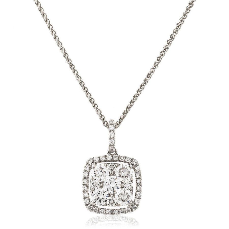 Diamond Cluster Pendant Necklace 0.75ct F VS Quality in 18k White Gold - David Ashley