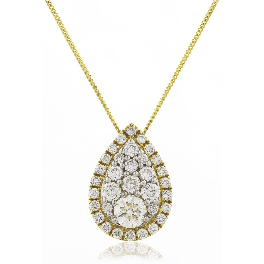 Diamond Cluster Pendant Necklace 0.80ct F VS Quality in 18k Yellow Gold - David Ashley