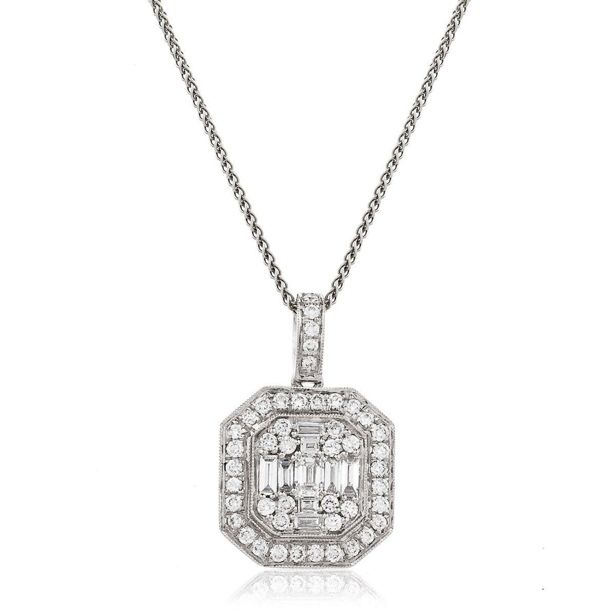 Diamond Cluster Pendant Necklace 0.90ct F VS Quality in 18k White Gold - David Ashley