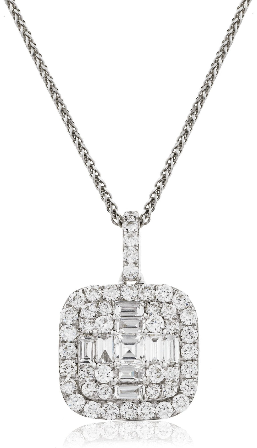 Diamond Cluster Pendant Necklace 1.15ct F VS Quality in 18k White Gold - David Ashley
