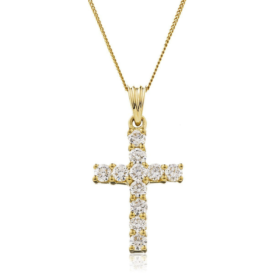 Diamond Cross Pendant Necklace 0.25ct G SI Quality in 18k Yellow Gold - David Ashley