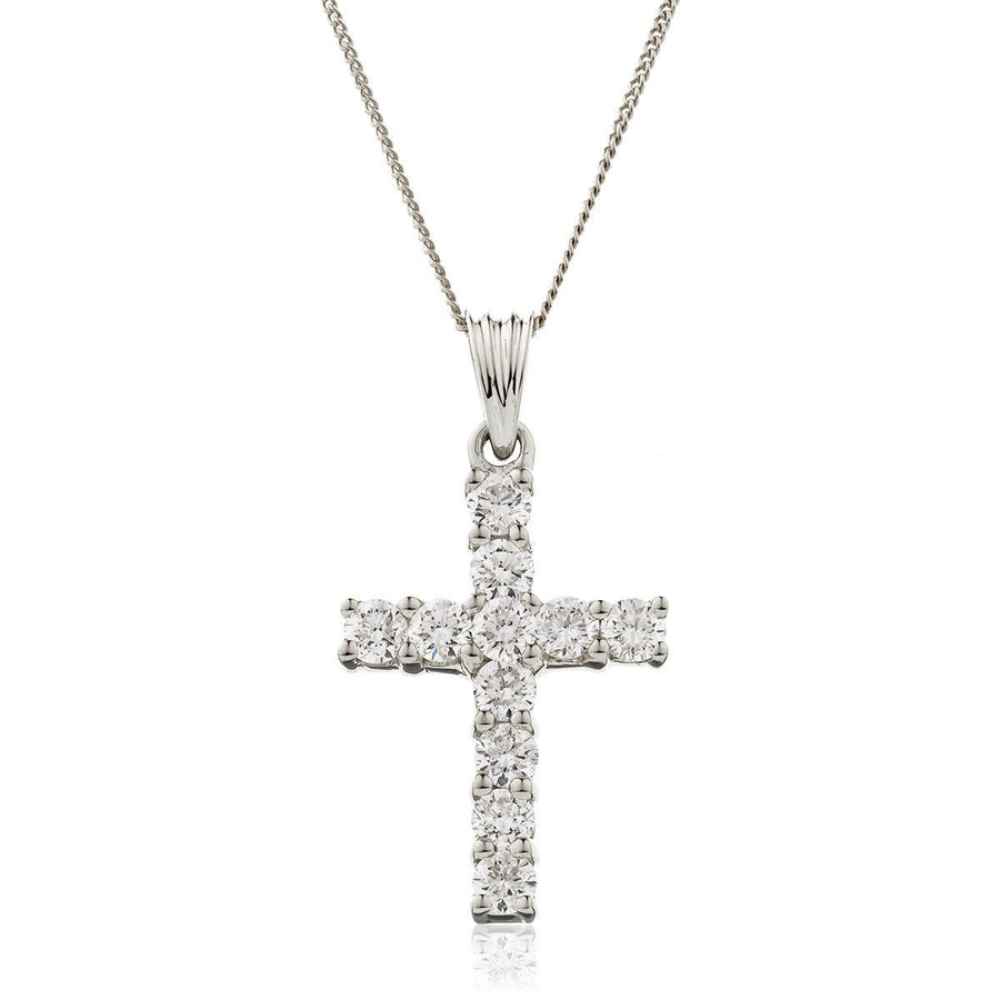 Diamond Cross Pendant Necklace 0.50ct F VS Quality in 18k White Gold - David Ashley