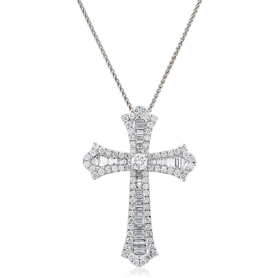 Diamond Cross Pendant Necklace 1.00ct F VS Quality in 18k White Gold - David Ashley