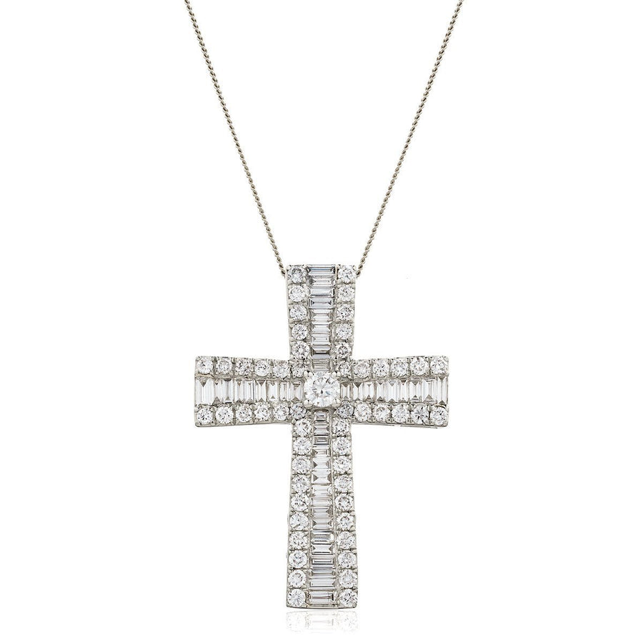 Diamond Cross Pendant Necklace 1.25ct F VS Quality in 18k White Gold - David Ashley