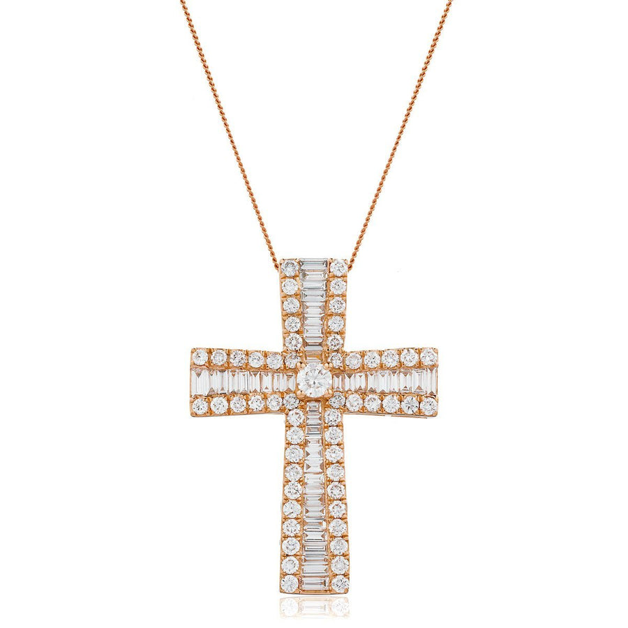 Diamond Cross Pendant Necklace 1.25ct G SI Quality in 18k Rose Gold - David Ashley