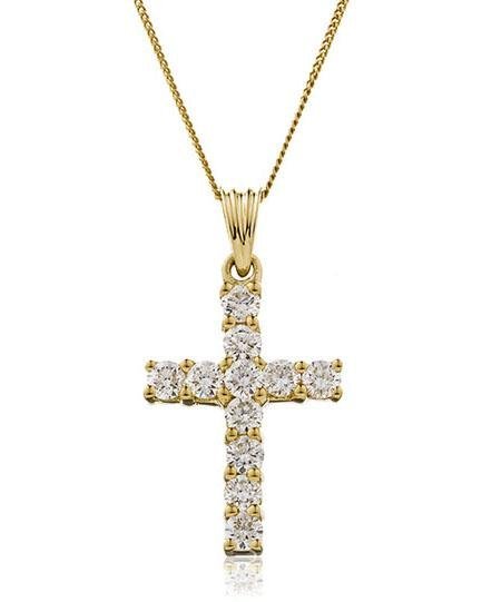 Diamond Cross Pendant Necklace 1.50ct G SI Quality in 18k Yellow Gold - David Ashley