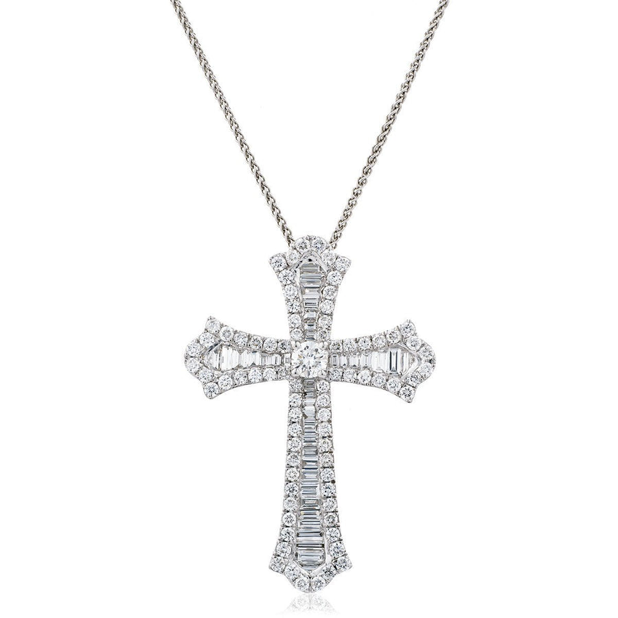Diamond Cross Pendant Necklace 2.00ct G VS Quality in 9k White Gold - David Ashley