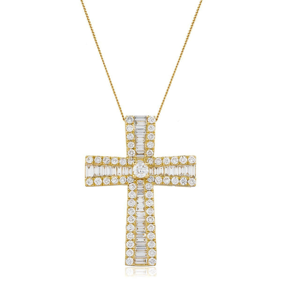 Diamond Cross Pendant Necklace 2.30ct F VS Quality in 18k Yellow Gold - David Ashley