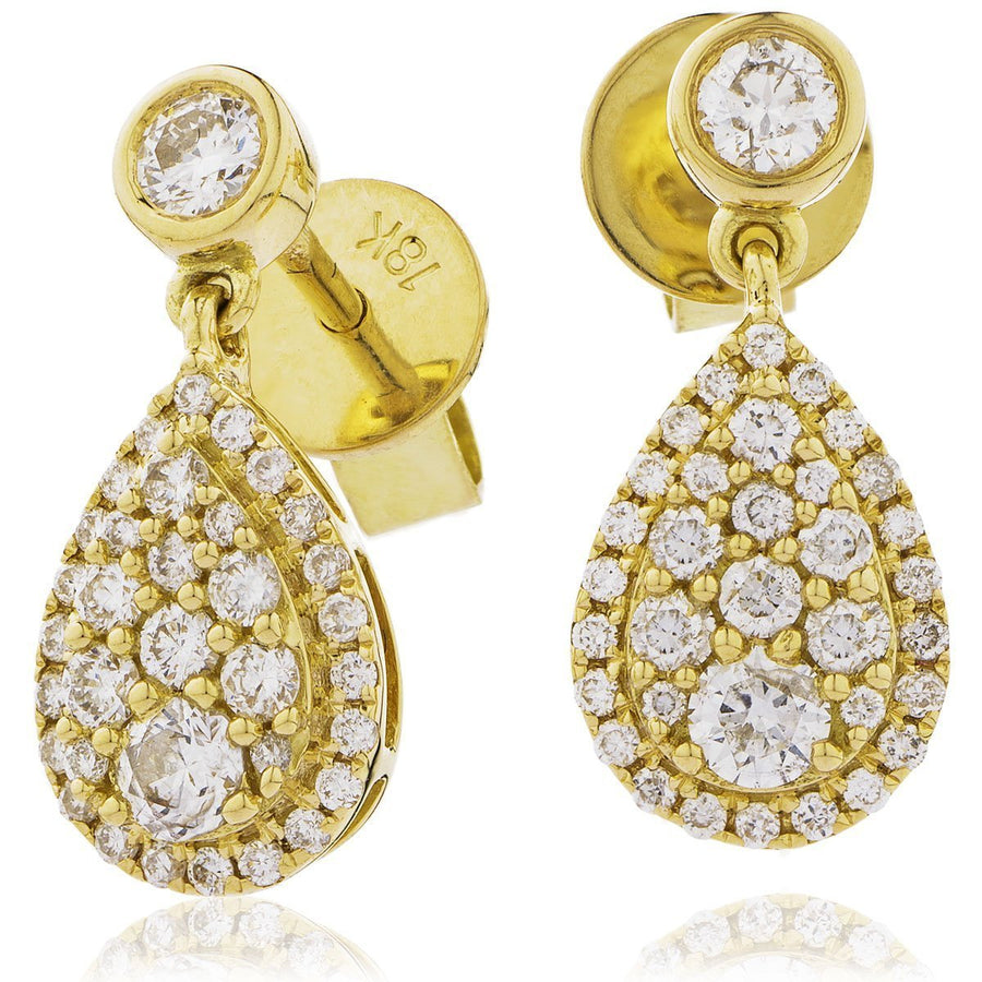 Diamond Drop Earrings 0.70ct F VS Quality in 18k Yellow Gold - David Ashley