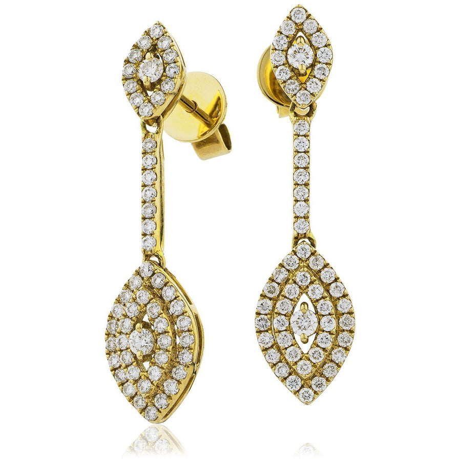 Diamond Drop Earrings 0.80ct F VS Quality in 18k Yellow Gold - David Ashley
