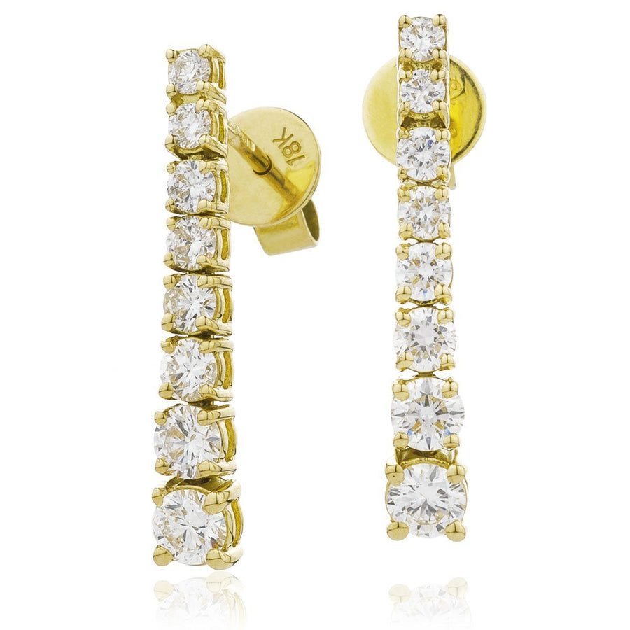 Diamond Drop Earrings 1.10ct F VS Quality in 18k Yellow Gold - David Ashley