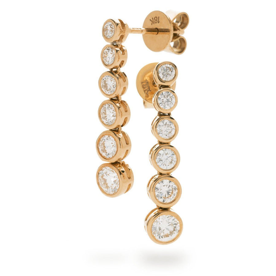 Diamond Drop Earrings 1.20ct F VS Quality in 18k Rose Gold - David Ashley